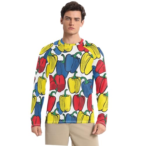 Bolaz Mens UV Protection Shirts Rash Guard Long Sleeve UPF 50+ Bell Pepper Quick Dry S