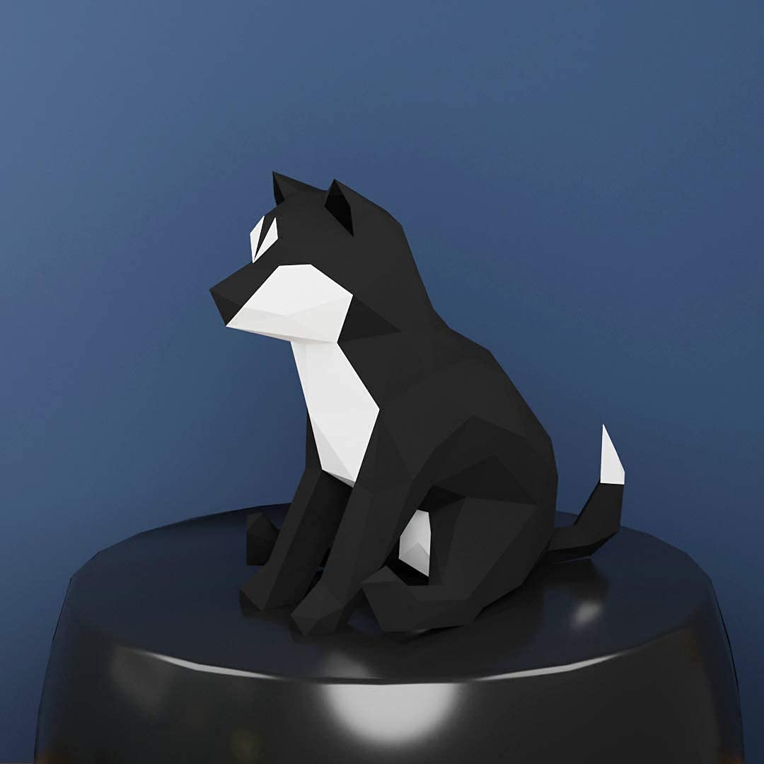 Yona DIY Shiba INU Black Papercraft kit, Abstract Low Poly Animal DIY kits, Home decor, kids crafts kits, Gift, origami 3D, paper trophy,3D Puzzle, Paper sculpture, Papercraft set for adults, No. 1