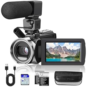Video Camera Camcorder FHD 1080P 36MP YouTube Vlogging Camera Recorder 3.0 Inch 270 Degree Rotation Screen 18X Digital Zoom Camcorders with Microphone,32GB SD Card and 2 Batteries