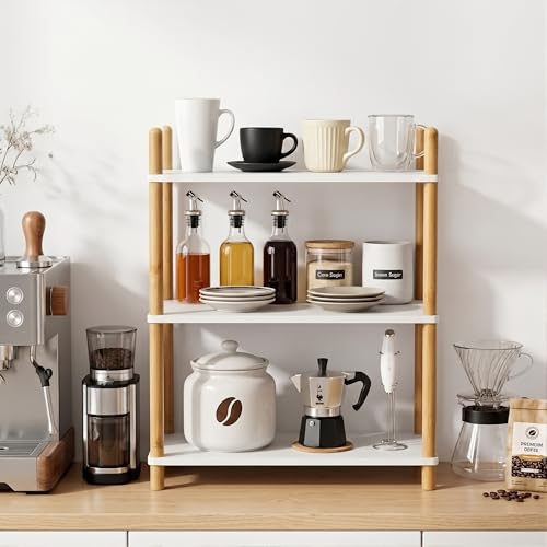3Tier-Bamboo-Coffee-Bar-Organizer-Countertop-Display-Stand-ShelfWhite 3‑Tier Bamboo Coffee Bar Organizer, Countertop Display Stand Shelf,White - Image 1
