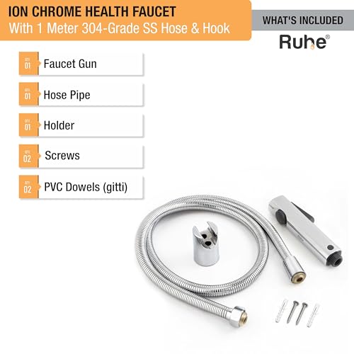 Image of Ruhe Ion Health Faucet Set for Bathroom /Handheld Jet Spray for Toilet | ABS Hand Shower Spray Gun with 304-Grade Stainless Steel Flexible Shower Tube 1 Meter and Wall Hook /Holder