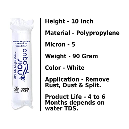 Image of Noir Aqua Pre Filter Assembly Kit with 2 Spun Filters Candles, Spanner, Pipe, Elbow & Telfon | External Pre Filter Housing Kit Compatible With All Branded /Non Branded Water Purifiers Filters, Black