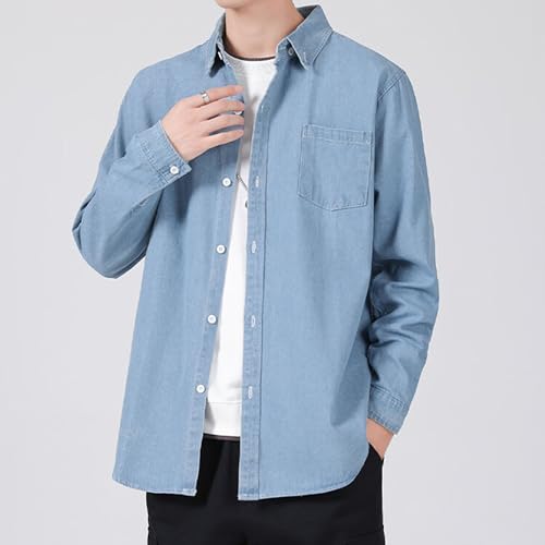 Casual Long Sleeve Button Denim Jacket for Men Fashion Comfort Jean Shirt Classic Lapel Motorcycle Trucker Jackets (Blue 2,Small)4