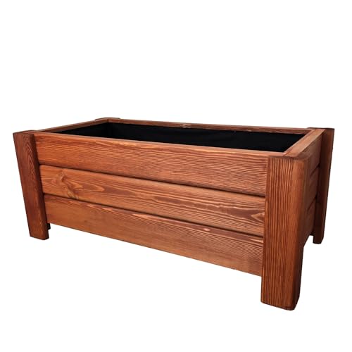 HolzGarden Pflanzkübel Holz Rechteckig 80x32x40 cm Imprägniert Farbe Mahagoni Wetterfest Blumenkasten Blumentopf Groß Außen Balkon Garten Pflanzkasten Outdoor 54l Serie Flora