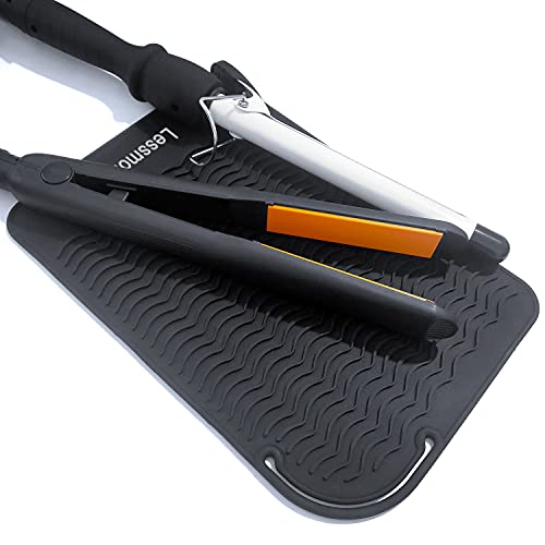Image of Large Heat Resistant Mat for Curling Irons, Hair Straightener, Flat Irons and Hair Styling Tools 11 inch x 7.5 inch, Black