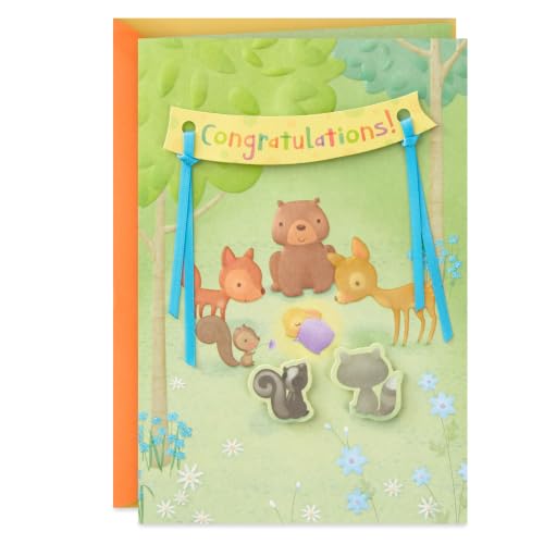 Hallmark CartĂŁo de chĂĄ de bebĂȘ para novos pais (animais na floresta) Welcome New Baby, parabĂ©ns, revelação de gĂȘnero