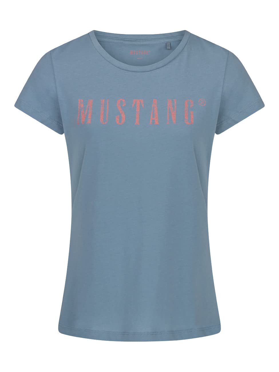 MUSTANG Damen T-Shirt Rundhals O-Neck Basic Slim Fit Kurzarm Logo Print Sommer Shirt 100% Baumwolle Weiß Blau Grün Rot S M L XL XXL