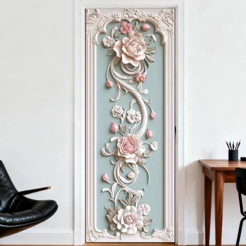 Image of Nuxovilar Floral Scroll Door Stickers Peel Stick PVC 30.3x78.7 in Cover | Door Stickers Wall Decals Peel Stick Cover Vinyl Art Poster Bedroom Living Room Home (Floral Scroll)