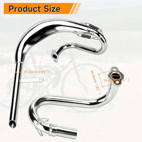 Image of FVRITO Chrome Expansion Chamber Exhaust Pipe Muffler Gasket Compatible with 49cc 50cc 66cc 80cc 100cc 2-Stroke Engines, Adjustable Motorized Bike Exhaust Replacement for YD100 Zeda80 YZ80 Motor Bike