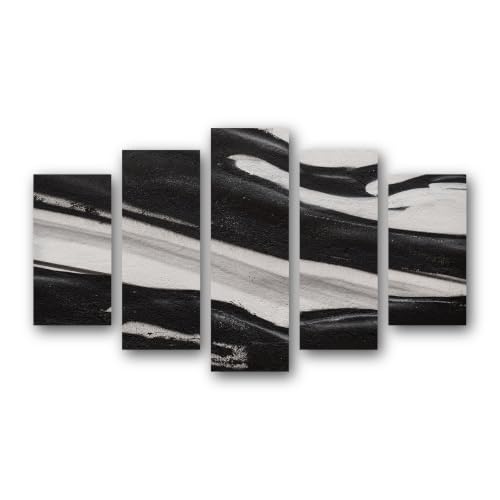 Tableau sur toile noir et blanc lignes lot de 5 déco salon moderne