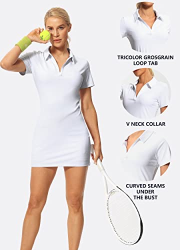 Image of Hiverlay Golf Dresses for Women with Shorts and Pockets, V-Neck Short Sleeve Tennis Dress, Workout Athletic Dresses