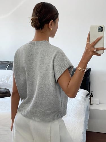 QJQ Women's Summer Short Sleeve Sweater Vest 3D Flower Floral Decor Knit Crewnek Anthropologie Clothes Casual Cute Tops 20252