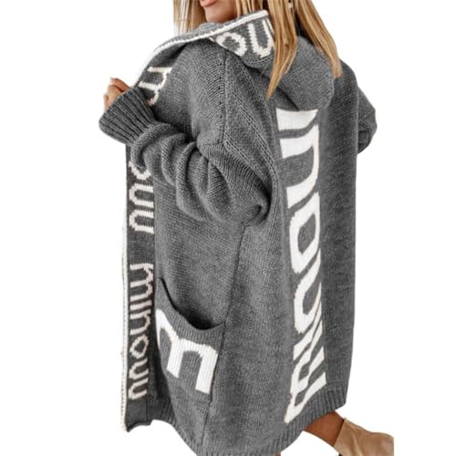 Godoboo Damen Strickjacke Lang Cardigan Kapuzenpullover Grobstrickjacke Strickmantel mit Kapuze Cardigan Strickpullover Herbst Winter Jacke Sweater Outerwear