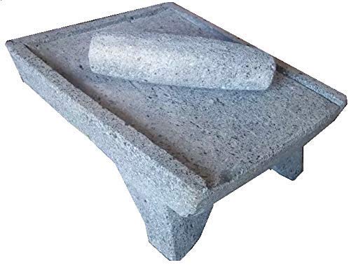 Made in Mexico Genuine Mexican Azteca Manual Volcanic Lava Rock Metate Y Mano Mortar and Ground Stone Grains Seeds Spices Corn Elote Maíz Chocolate #16