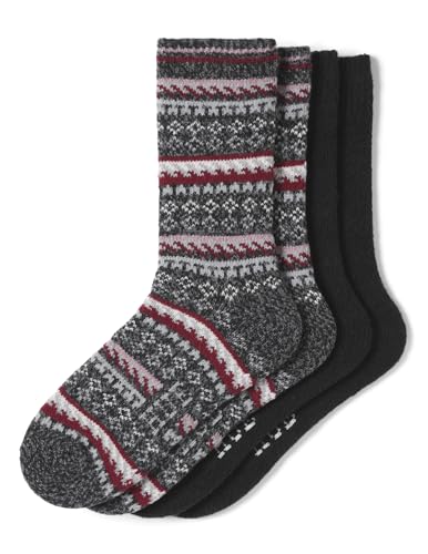 HUE Women's Crew Length Boot Socks, 2 Pair Pack, Charcoal Geo Fairisle, One Size