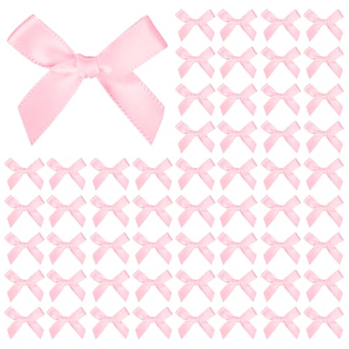 Neptniopllab 100 Pieces 1.57inches Mini Pink Ribbon Bows, DIY Satin Fabric Bow for Birthday Wedding Christmas Party Decoration, Gift Box Wrpping