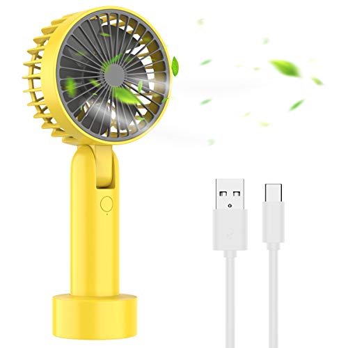 AUGOLA Handheld Fan, Desk Fan, Portable USB Fan Desktop Table Cooling Hand Fan, Adjustable and Removable Mini Fan, Rechargeable Battery Operated Electric Fan for Home, Office and Travel - Yellow