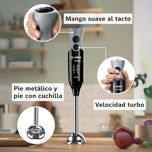 Miniatura 4 de Bosch Batidora De Mano Profesional, Ergomixx, 750 W, 12 1 Velocidades, Quattroblade, Picador Y Vaso, Negro, Msm67160