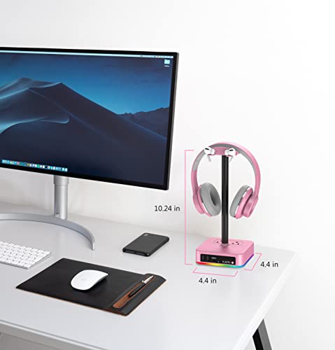 Rgb Headphone Stand With Usb Charger Kafri Desk Gaming Headset Holder Hanger Rack With 3 Usb Charging Port And 2 Outlet - Suitable For Gamer Desktop Table Game Earphone Accessories Girlfriend Gift #TOP6
