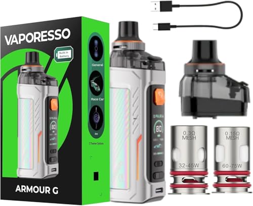 VAPORESSO ARMOUR G Kit | 80W DTL Vaping Kit Built in 3000 mAh Battery, 5ml Top Airflow & Top Filling Fit GTX coils,0.96'' TFT screen,No Nicotine (Argent)
