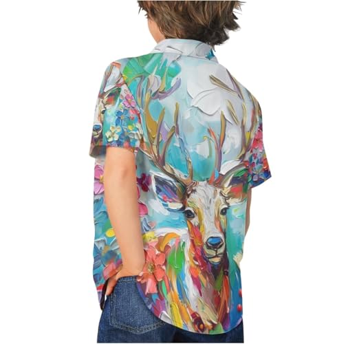 Image of PinUp Angel Funky Casual Hawaiian Shirt Kids Boys Girls Art Oil Painting Animal Pattern Short Sleeve Unisex Beach Shirt