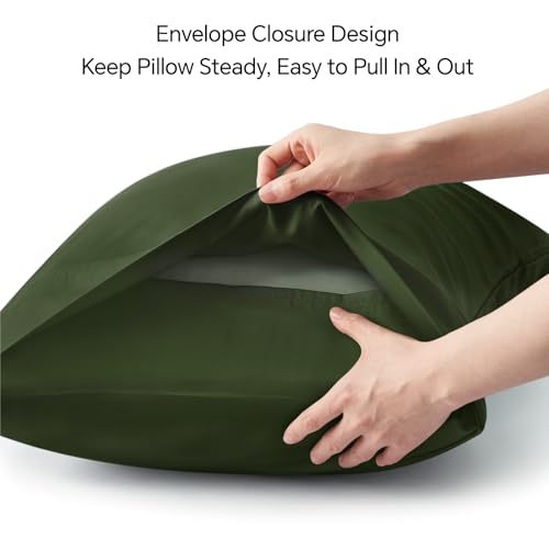 Image of BEDELITE Cooling Pillow Cases Queen, Rayon Made from Bamboo, Olive Green | Cooling and Breathable Pillow Cover for Hot Sleepers & Night Sweats, Silky Soft Cozy, Envelope Closure, 20 inchx30 inch, Set of 2