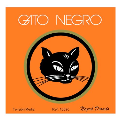 Gato Negro Juego de Cuerdas Nylon Negro/Doradas para Guitarra Clásica y Concierto, Tensión Media, Fabricado Artesanalmente en España desde 1868