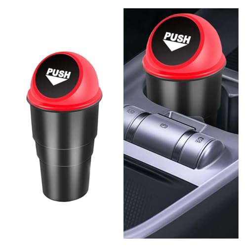 Image of KITUREK Mini Car Trash Can with Lid, Leakproof Car Garbage Can Bin, Automotive Cup Holder Rubbish Bin for Front Back Seat Storage (Red /1PC)