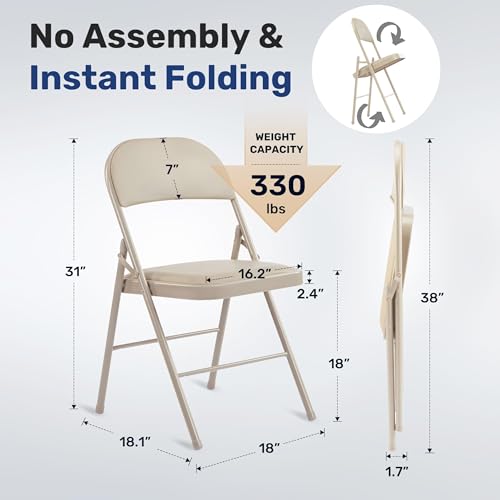 Image of Simple Deluxe Dining Chairs Set of 2, Leather Cushion Foldable Contemporary Kitchen Side Chair with Padded Back & Sturdy Metal Legs, Upholstered Seat for Home /Living Room /Bedroom /Cafe, Tan
