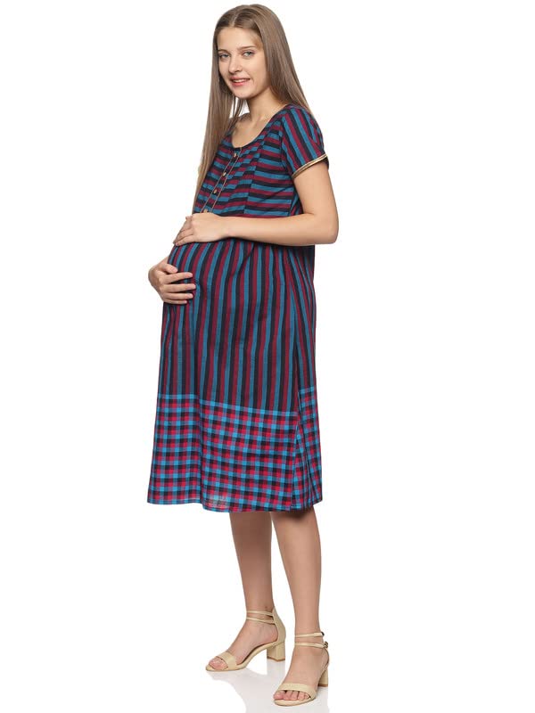 MomsLove Women's Cotton Straight Kurti/Maternity/Nursing/Easy Feeding/Breastfeeding/Tops with Zippers for PRE and Post Pregnancy