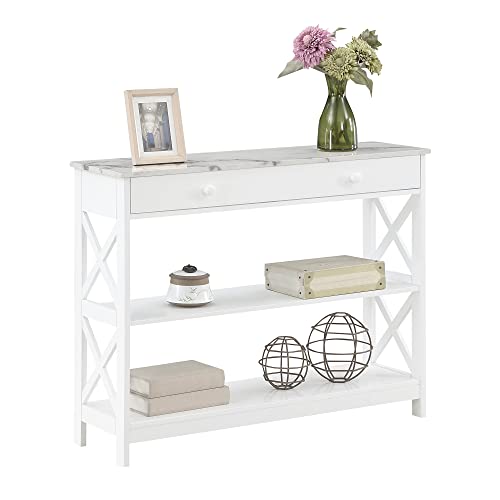Image of Convenience Concepts Oxford Console Table, White Faux Marble