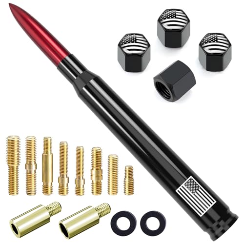 Image of Car Truck Antenna with Tire Valve Caps American Flag Short Replacement for GMC Sierra Chevy Silverado Dodge Ram 1500 2500 3500 Ford F150 F250 F350 Super Duty Raptor Accessories, Red