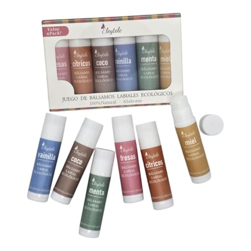 Juego de 6 bálsamos labiales orgánicos, 100% naturales, 6 sabores