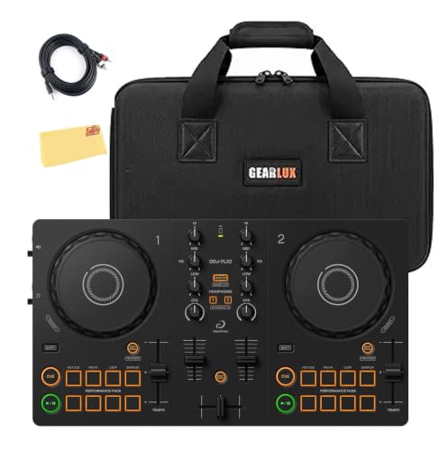 Pioneer DJ AlphaTheta DDJ-FLX2 Compact 2-Channel DJ Controller Bundle with Carrying Case TRS Cable and Austin Bazaar Polishing Cloth