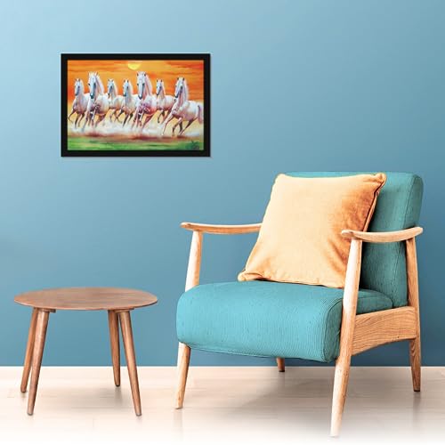 Image of Mad Masters 7 Running Horses Vastu Vaastu Lucky Hanging Home Decor Painting for Living Room & Bedroom Decoration (MM 3003, 45.7L x 30.5W cm, Paper, With Plexi Glass)