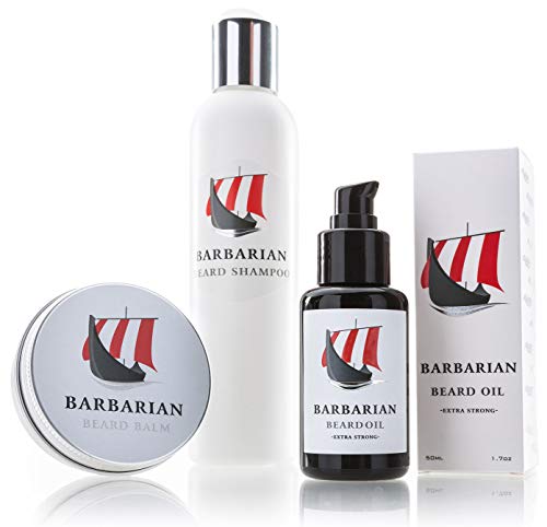 Mr. Burton´s Barbarian Bartpflege Set - 3 Teilig - inklusive Bartöl + Beardbalm + Bartpflege Shampoo