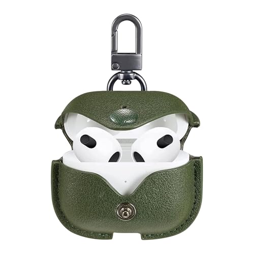 Image of Like Star AirPod Pro /Pro2 Camouflage Leather case Cover Shockproof with Loss Prevention Clip for Apple Air-Pods Pro /Pro2 Wireless Charging Case (Army Green)