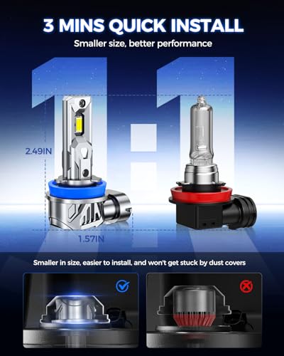 Image of Marsauto 9005 H11 Bulbs Combo, 80000LM 800% Brighter, 6500K Cool White HB3 H8 H9 Bulbs, 80000+ Hours Lifespan, 3-Min Plug and Play, IP68 Waterproof, Pack of 4