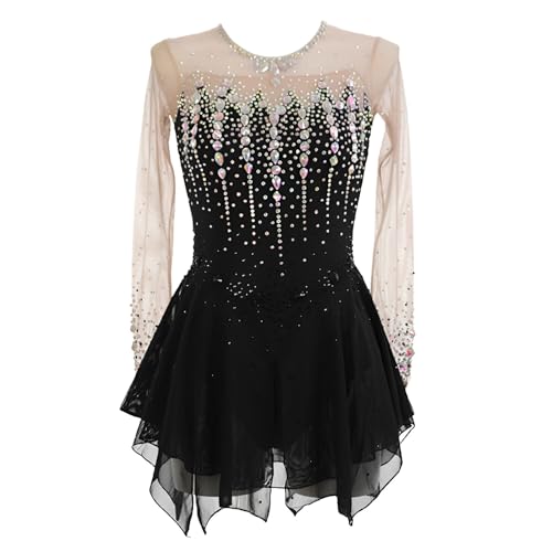 Robe de patinage artistique avec strass et ouverture au dos fille
