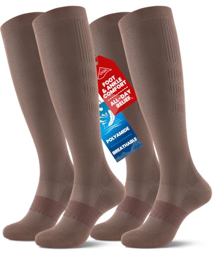 Image of PULIOU Compression Socks for Women Men, Comfortable 20-30 mmHg Circulation Knee High for Travel, Flying, Athletic, 2 Pairs