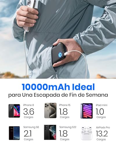 INIU Power Bank, Slimmest USB C Triple 3A de Alta Velocidad 10000mAh Bateria Externa, Bateria Portatil con Linterna para iPhone 17 16 15 14 13 X Pro MAX Samsung S22 S21 S20 iPad Tablet Airpods etc - imagen 6