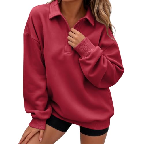 Numaller Womens Oversized Sweatshirt Plus Size Collared Button Polo Shirt - image 2