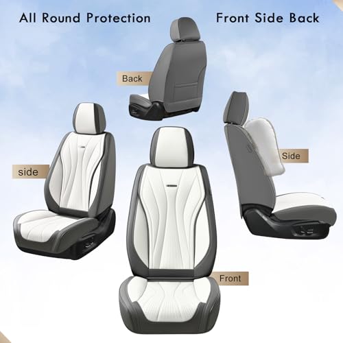 Image of Coverado Front Seat Covers, 2 Pack Leather Seat Cover for Cars, Waterproof Seat Covers, Front Seat Car Seat Protectors, Driver Car Seat Cushions Universal Fit for Most Vehicles, Gray&White