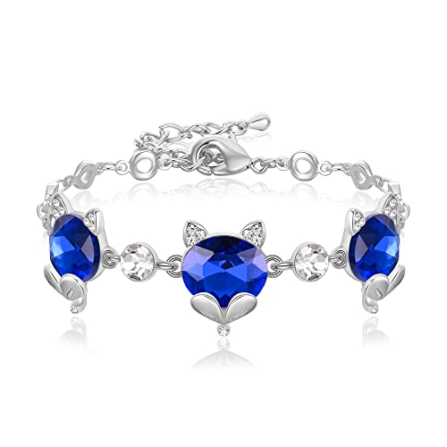 Image of EleQueen 14K Gold Plated Rhinestone Crystal Fox Bracelet, Cute Head Jewelry Link Bracelets for Women