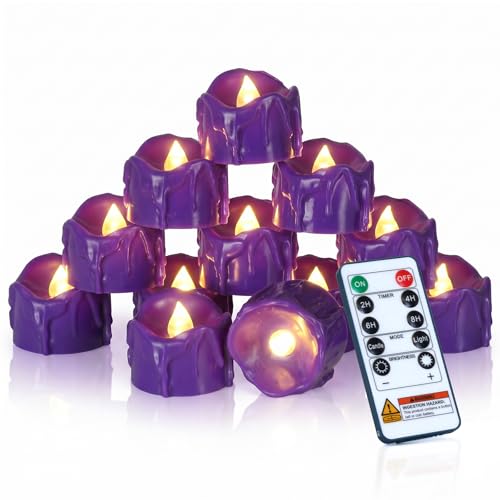 Image of Homemory 12-Pack Purple Remote Flameless Battery Tea Light Candles, 400+Hrs