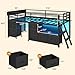 ADORNEVE Low Loft Bed Twin Size with 7 Storage Drawers, Bookcase and LED Lights, Metal Kids Loft Bed with 14
