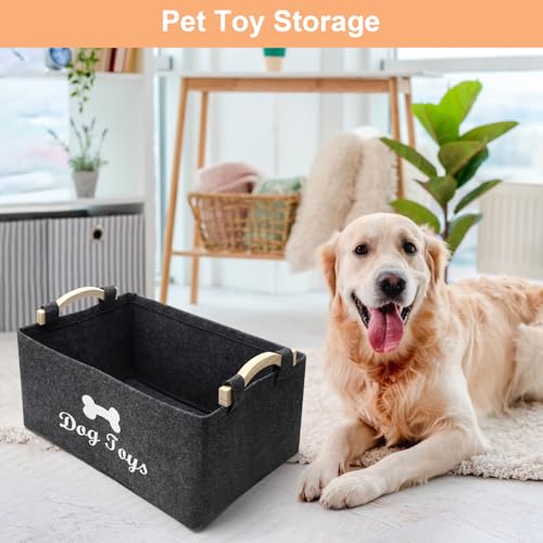 APOMOONS 2 Stück Grau Hundespielzeug Aufbewahrungskorb Mit Griff Faltbare Filz Aufbewahrungsbox Hundespielzeug Korb Organizer Box aus filz Für Speichern Snacks Kleinigkeiten Schmutzige Wäsche