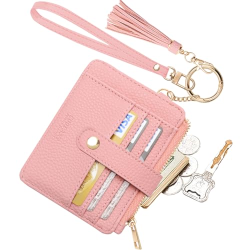 Image of COOLANS Silicone Bracelet Wristlet Wallet Credit Card Holder RFID,ID Window,Key Ring Tassel,Slim Wallet Women Keychain Purse