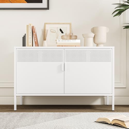 Chshin Metal Storage Cabinet with Doors,White Accent Cabinet,Metal Locker Storage