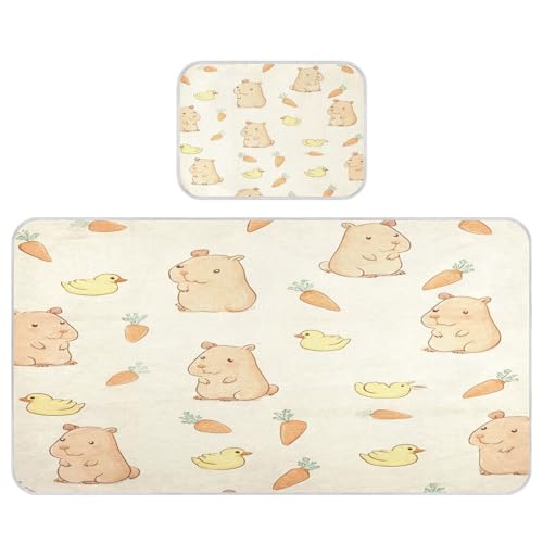 Bolaz Summer Sleeping Bed Pad, Cartoon Capybara Cooling Mattress Set Breathable Bed Mat Ice Silk Mat + Pillow Cover for Toddler Boys Girls